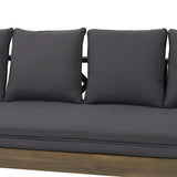 Varney Outdoor Extendable Acacia Wood Daybed Sofa, Gray and Dark Gray Noble House