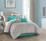 Pink Floral Grey/Turquoise King 12pc Comforter