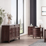 Noble House Olimont Contemporary 3 Piece Double Dresser and Nightstand Set, Walnut