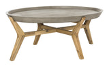 Safavieh Hadwin Coffee Table Indoor Outdoor 31.5" Modern Oval Dark Grey Concrete Acacia VNN1021A 889048326385