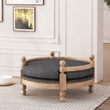 Rines Contemporary Upholstered Medium Pet Bed with Wood Frame, Charcoal and Antique Natural  Noble House