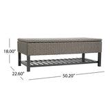 Regent Outdoor Storage Bench with Rack, Wicker with Iron Frame, Dark Gray Noble House