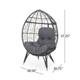 Gianni Outdoor Wicker Teardrop Chair with Cushion, Gray and Dark Gray Noble House