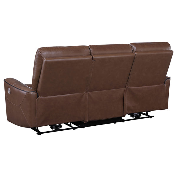 English Elm Ashland Saddle Brown Leatherette Power Reclining Sofa with USB Port, Plush Attached Cushions Comfort B062P353260