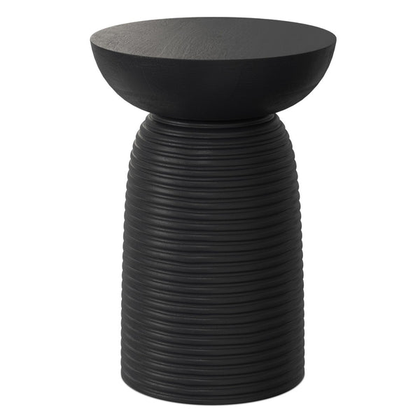 English Elm Boyd Ribbed Solid Mango Wood Accent Table Matte Black Lacquer Handcrafted Side B136P414663