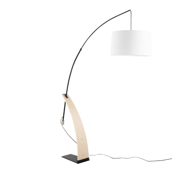 English Elm Floor Lamp with Organic Wood Base and Linen Shade for Farmhouse Living Spaces B202S02142
