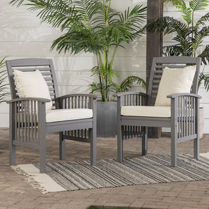 English Elm Walker Edison - Modern Acacia Slat-Back Patio Chairs with Cushions, 2-Piece Gray Wash Set — Durable Outdoor Seating B185P169390