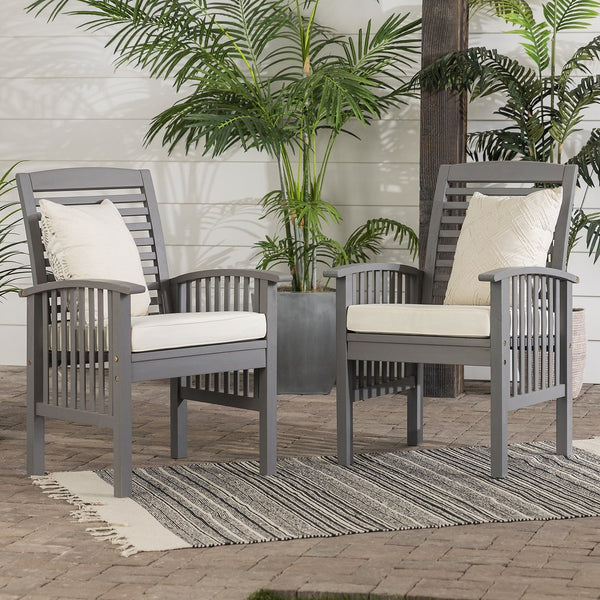English Elm Walker Edison - Modern Acacia Slat-Back Patio Chairs with Cushions, 2-Piece Gray Wash Set — Durable Outdoor Seating B185P169390