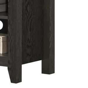 English Elm Tropea 58 Inch Open Shelf Media Console with Oak Finish and Cord Management Dark Gray B2749P413250