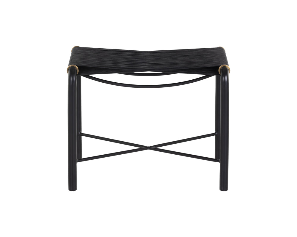 Sunpan Riz Stool - Intricate Design with Gold Accents, Perfect for Living Room or Bedroom Spaces Black Leather