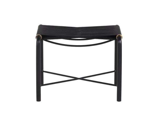 Sunpan Riz Stool - Intricate Design with Gold Accents, Perfect for Living Room or Bedroom Spaces Black Leather