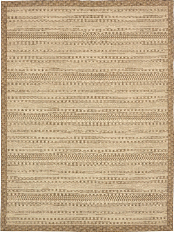 Unique Loom Outdoor Border Lines Machine Made Border Rug Beige, Beige/Brown 9' 0" x 12' 0"