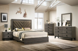 English Elm Contemporary Queen Size Bed With Stylish Upholstered Headboard - Durable Rubberwood Frame In Gray B011P236803