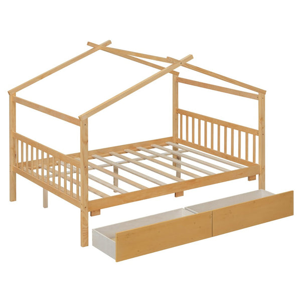English Elm Twin House Bed Solid Pine Kids Cottage Frame with Storage Drawers Imaginative Room N708P309247M