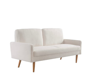 English Elm Velvet Upholstered Three Seat Sofa with Tapered Rubberwood Legs Mid Century European Style Ivory B2735P291969