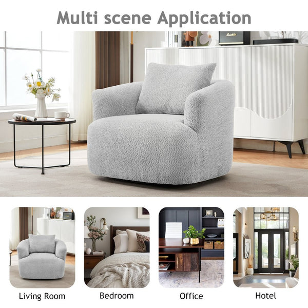 English Elm 360° Swivel Boucle Barrel Chair with Pocket Springs for Modern Living Rooms N719P288552R