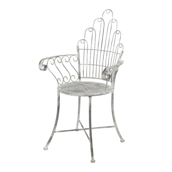 English Elm 23x22x38" Iron Armchair Fan Back Scrolled Arms Distressed Silver Patio Garden Seat W2078P452418