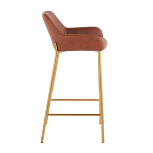 English Elm Daniella Contemporary Glam Bar Stool Set Of 2 In Gold Metal & Camel Faux Leather For Chic Spaces B202S00528
