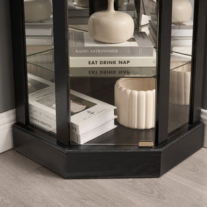 English Elm Lighted Corner Curio Cabinet With Adjustable Shelves, Elegant Black Design, Perfect For Home Display W1758P300126