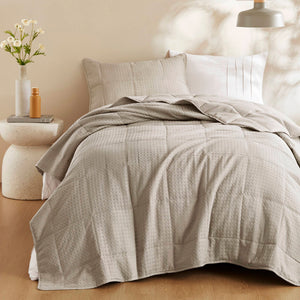 JLA Home Comfort Spaces - Waffle Premium Quilt Set with Airy Waffle-Weave Texture, Breathable Year-Round Comfort & Durable Design Neutral AM14-0371
