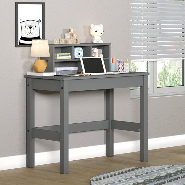 English Elm Grey Writing Desk with Hutch – Spacious 35" Wide Workstation with Cable Management, Shelves & Storage Organized Elegance for Home Office and Study Spaces B062P209417