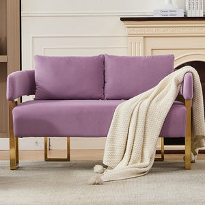 English Elm TS Modern decorative chair with teddy fleece upholstery, ergonomic sponge cushion and gold legs for luxe comfort and style Lilac W2311P364627
