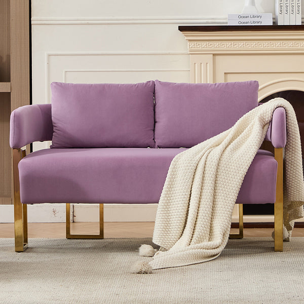 English Elm TS Modern decorative chair with teddy fleece upholstery, ergonomic sponge cushion and gold legs for luxe comfort and style Lilac W2311P364627
