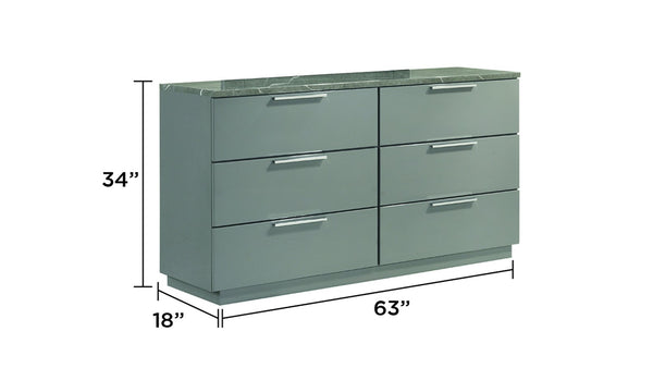 English Elm Elara Two-Tone High-Gloss Marble & Lacquer Dresser with 6 Spacious Drawers, Velvet-Lined Top (Gray) G150108690