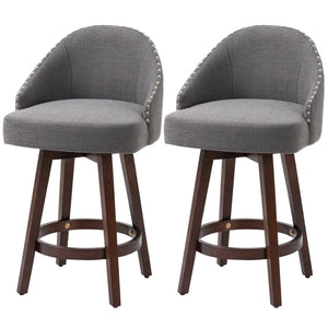 English Elm Homcom 26" Counter Height Bar Stools Set Of 2 - Elegant Dark Gray Linen, Swivel Seat & Footrest Design W2225P229462