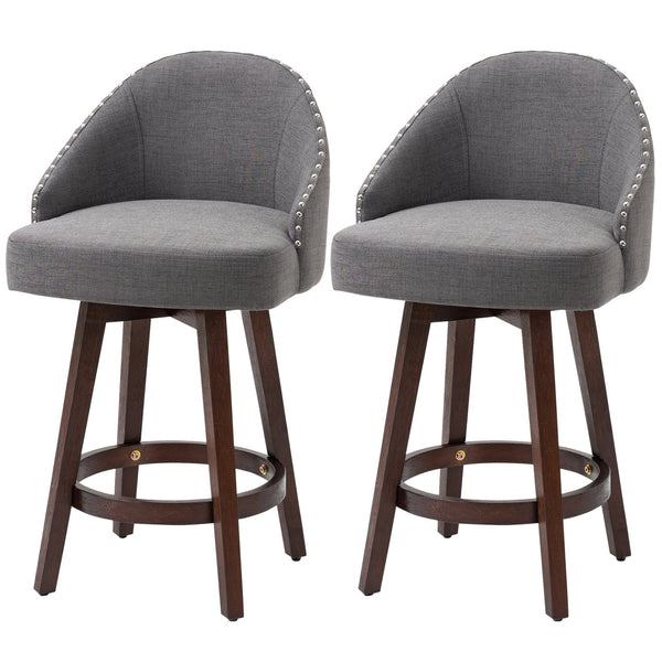 English Elm Homcom 26" Counter Height Bar Stools Set Of 2 - Elegant Dark Gray Linen, Swivel Seat & Footrest Design W2225P229462