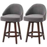 English Elm Homcom 26" Counter Height Bar Stools, Linen Fabric Kitchen Stools With Nailhead Trim, Rubber Wood Legs and Footrest For Dining Room, Counter, Pub, Set Of 2, Dark Gray