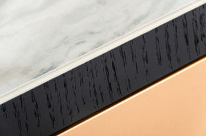 VIG Furniture Peak Black Oak Coffee Table With White Marble-Look Top, Rose Gold Drawer & Glam Accents — 35" Sq VGHB350E