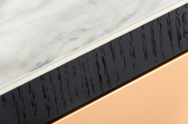 VIG Furniture Peak Black Oak Coffee Table With White Marble-Look Top, Rose Gold Drawer & Glam Accents — 35" Sq VGHB350E
