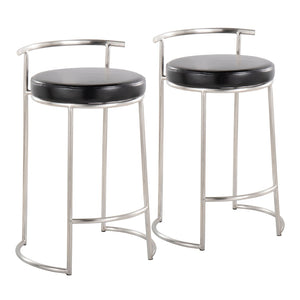 English Elm Round Fuji 26" Counter Stool Set Of 2 - Modern Stainless Steel Frame With Black Faux Leather Comfort B202P222107-GIGA