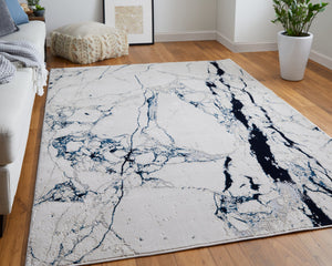 Feizy Rugs Ind39gwf Indio Modern Abstract Rug – Durable, Low Pile Design In Earthy Tones For Stylish Home Décor Ivory,Blue,Black Polyester,Polypropylene Ind39gwfivyblue10