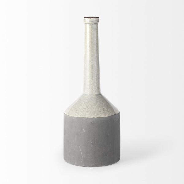 Mercana Burton Modern Two-Tone Ceramic Jug Vase - Stylish Home Accent for Contemporary and Boho Decor White and Gray Ceramic | 16H 30952