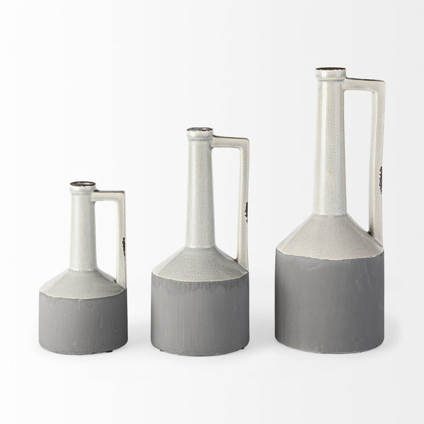 Mercana Burton Modern Two-Tone Ceramic Jug Vase - Stylish Home Accent for Contemporary and Boho Decor White and Gray Ceramic | 16H 30952