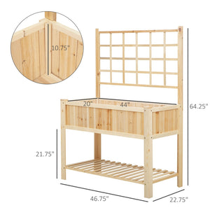 English Elm Wooden Two Tier Elevated Garden Planter with Trellis Panel Farmhouse Outdoor Stand T3971P387815