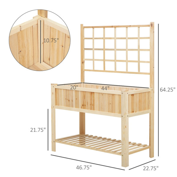 English Elm Wooden Two Tier Elevated Garden Planter with Trellis Panel Farmhouse Outdoor Stand T3971P387815