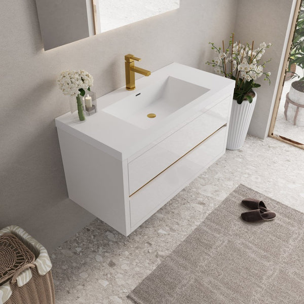 English Elm 42" Floating Bathroom Vanity Wall Mounted Espresso Cabinet Soft Close Resin Basin W1573P389276