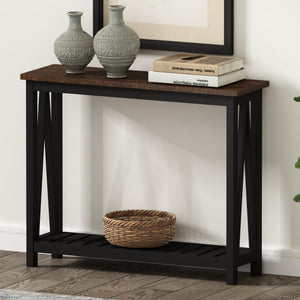 English Elm 40" Farmhouse Console Table - Rustic Black Narrow Sofa Table For Entryway, Living Room, Hallway Charm T3771P356088