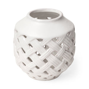 Mercana Forillon I Short White Glazed Lattice Pattern Vase 31056