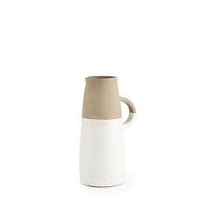 Mercana Garand Two-Toned Ceramic Jug - Stylish Farmhouse Accent for Modern and Rustic Home Decor Spaces White/Natural Ceramic | 10H 31058