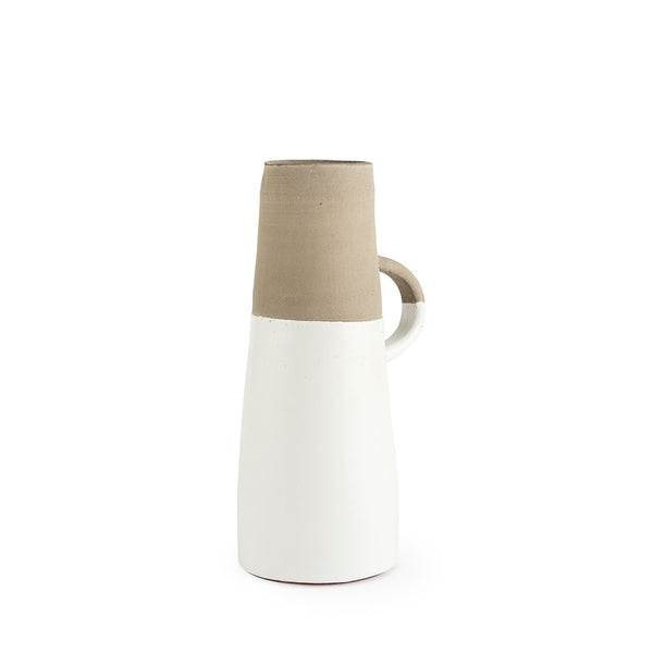 Mercana Garand Two-Toned Ceramic Jug - Stylish Farmhouse Accent for Modern and Rustic Home Decor Spaces White/Natural Ceramic | 14H 31059