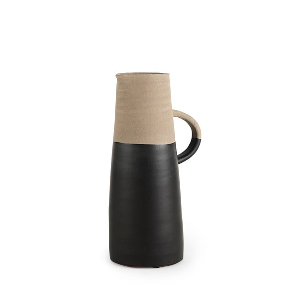 Mercana Garand Elegant Two-Toned Ceramic Jug - Modern Farmhouse Decor for Stylish Interiors and Vases Black/Natural Ceramic | 14H 31062