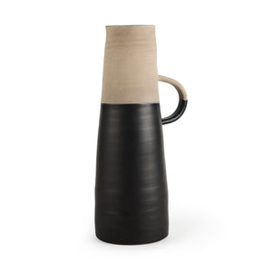 Mercana Garand Elegant Two-Toned Ceramic Jug - Modern Farmhouse Decor for Stylish Interiors and Vases Black/Natural Ceramic | 16H 31063