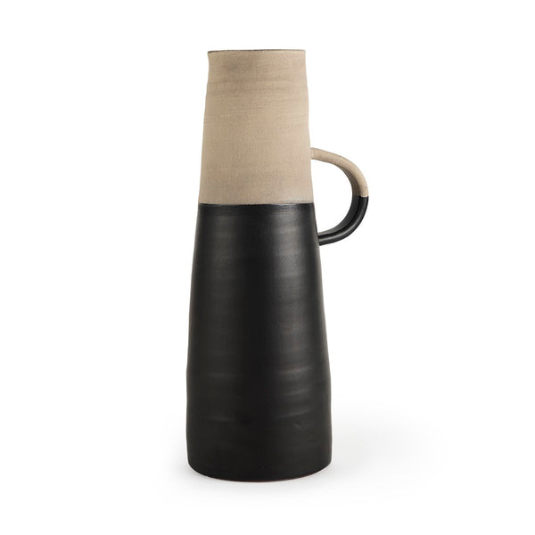 Mercana Garand Elegant Two-Toned Ceramic Jug - Modern Farmhouse Decor for Stylish Interiors and Vases Black/Natural Ceramic | 16H 31063