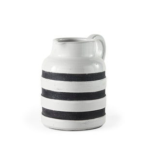 Mercana Harmon Rustic-Modern Ceramic Jug with Charcoal Stripes - Ideal Home Accent for Stylish Decor White/Blue Ceramic | 7H 31066