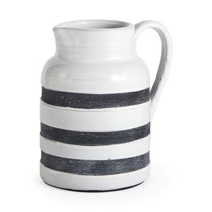 Mercana Harmon Rustic-Modern Ceramic Jug with Charcoal Stripes - Ideal Home Accent for Stylish Decor White/Blue Ceramic | 9H 31067