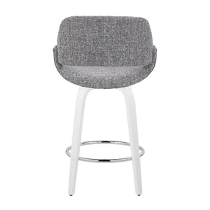 English Elm Fixed-height Swivel Counterstools Grey Upholstered Seats White Legs Chrome Footrest Set B202S01823